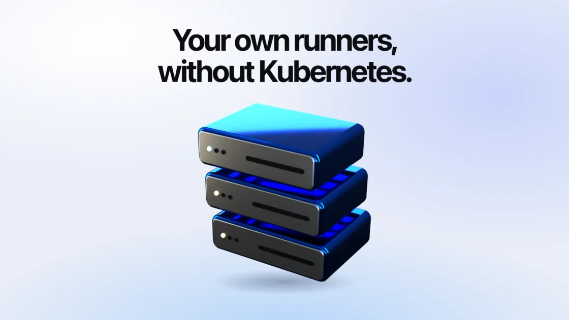 Your own runners, without Kubernetes. Three machines stacked, with blue chrome rims.